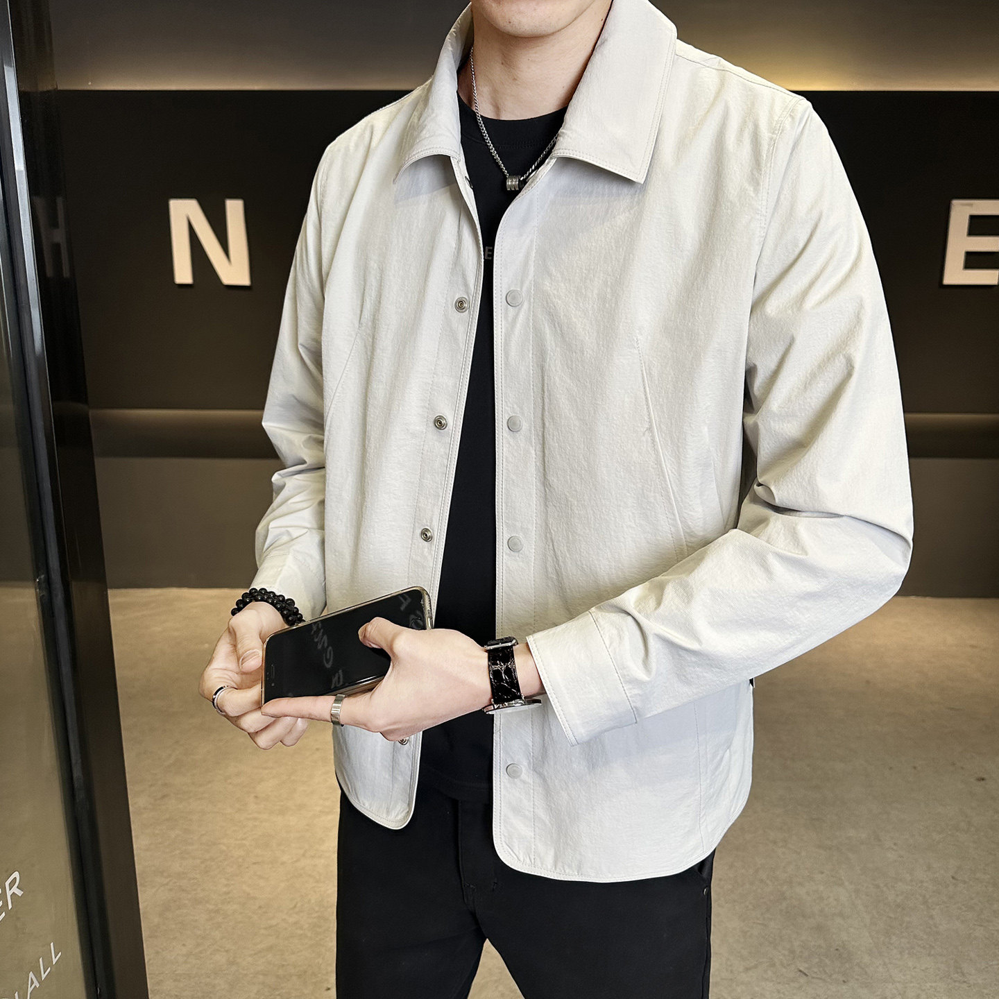 男士翻领夹克春秋休闲风简约百搭外套潮流男装上衣JK2607-P128，男装夹克，电商A239