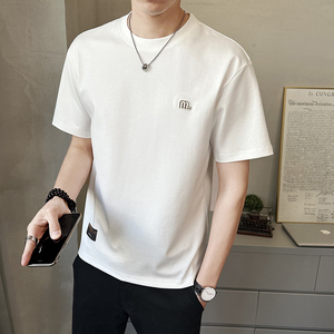 夏季新款男简约刺绣圆领短袖T韩版简约百搭修身半袖t恤T89072-P48