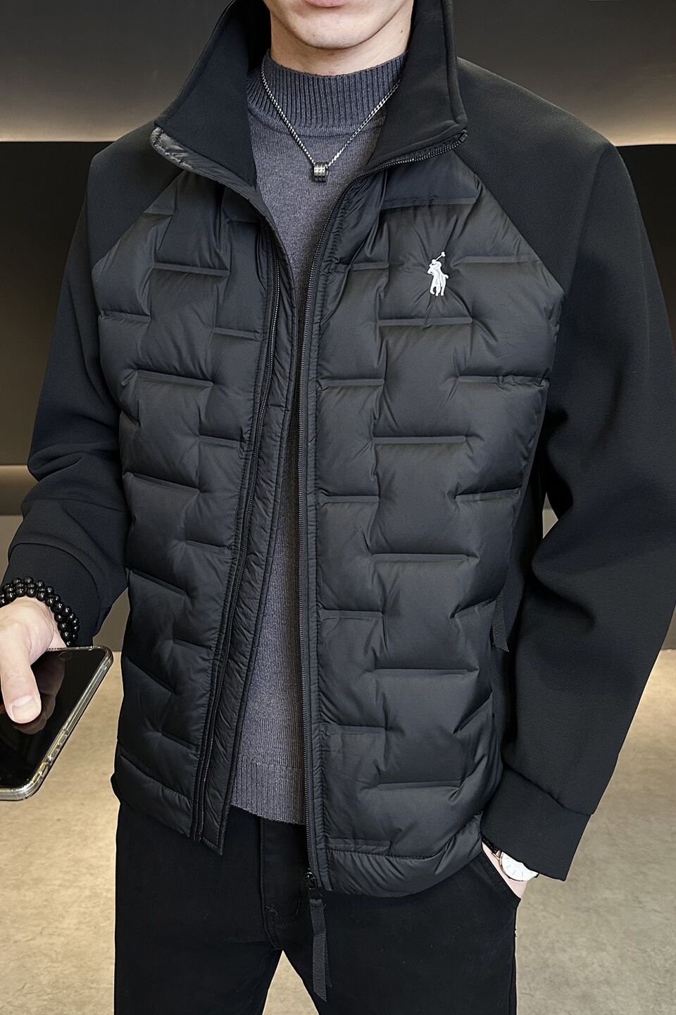 针织拼接加厚羽绒服男装短款冬季新款立领羽绒保暖外套Y9929-P155，男装羽绒服，电商A239
