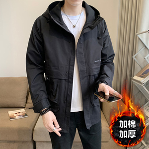 冬季加棉连帽风衣  休闲韩版长款拉链棉夹克外套 F312加棉-P150图片