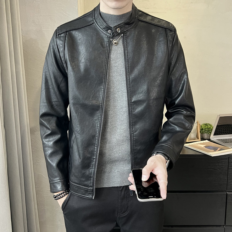 春季短款皮衣小立领外套男韩版修身机车皮夹克P5580-P140,男装夹克,电商A239