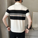 2025夏季新款男士短袖T恤翻领条纹透气绣标Polo衫男装PL68661-P65，男装Polo衫，电商A239