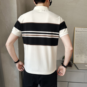 2025夏季新款男士短袖T恤翻领条纹透气绣标Polo衫男装PL68661-P65图片