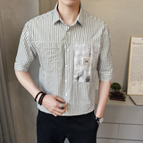 新款男士夏季中袖衬衫休闲拼接撞色衬衣潮流上衣男装C1706-P68，男装衬衫，电商A239