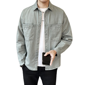 春季新款纯色工装牛仔衬衫外套男休闲百搭长袖衬衣上衣C1822-P95图片