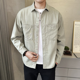 春季新款纯色工装牛仔衬衫外套男休闲百搭长袖衬衣上衣C1822-P95，男装衬衫，电商A239