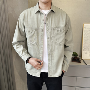春季新款纯色工装牛仔衬衫外套男休闲百搭长袖衬衣上衣C1822-P95图片