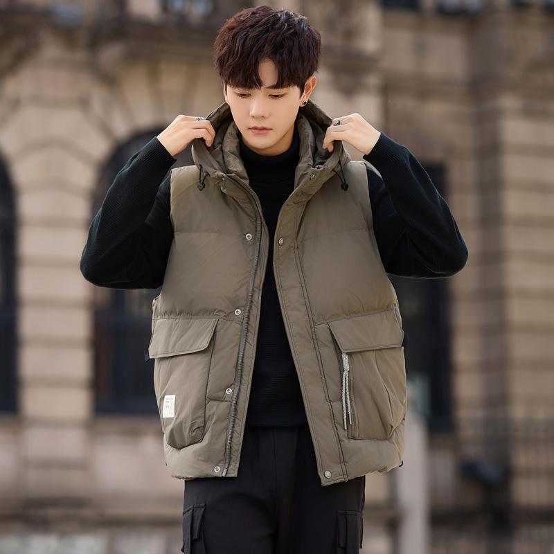 Tim短款连帽羽绒马甲男休闲日系面包服保暖马夹背心M8082-P130,男装背心/马甲,电商A239