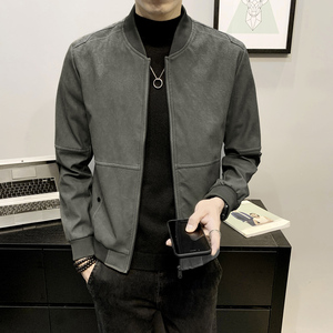 春季短款皮衣 棒球服外套 男韩版修身机车皮夹克P01-P125图片