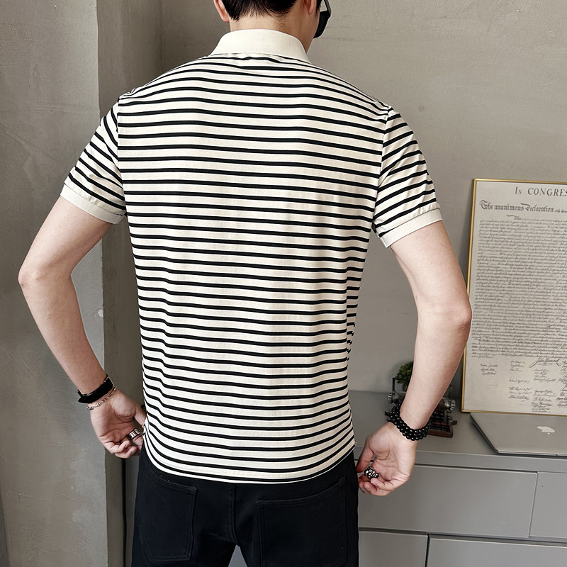 2025夏季新款男士短袖T恤翻领条纹polo衫休闲百搭上衣PL88507-P58,男装Polo衫,电商A239