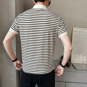 2025夏季新款男士短袖T恤翻领条纹polo衫休闲百搭上衣PL88507-P58图片