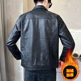 加绒加厚短款皮衣翻领外套男韩版修身机车皮夹克P6640加绒-P165，男装夹克，电商A239
