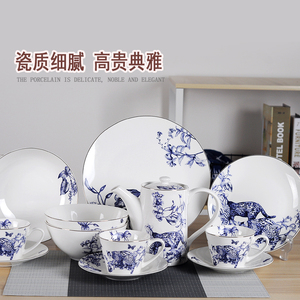 外贸出口家用创意陶瓷西餐具套装欧式牛排盘子汤碗咖啡杯碟壶