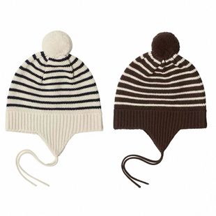 25年新款ins风丹麦FUB秋冬男女宝童装针织条纹保暖护耳帽子