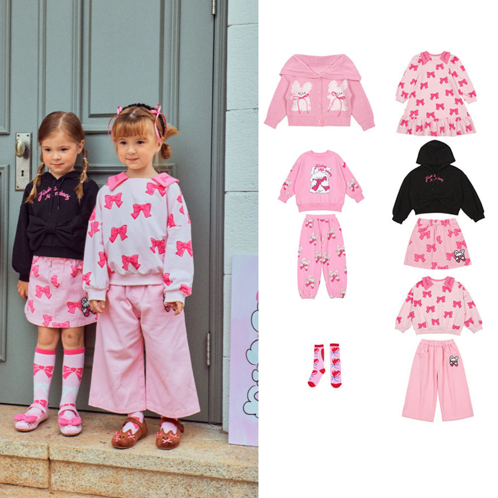 BE2025年秋季新款中小童粉色卫衣长裤可爱半裙套装女童毛衣外套