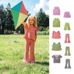 2025夏季KP儿童田园风无袖背心绑带领针织衫半裙长裤套装女童毛衣