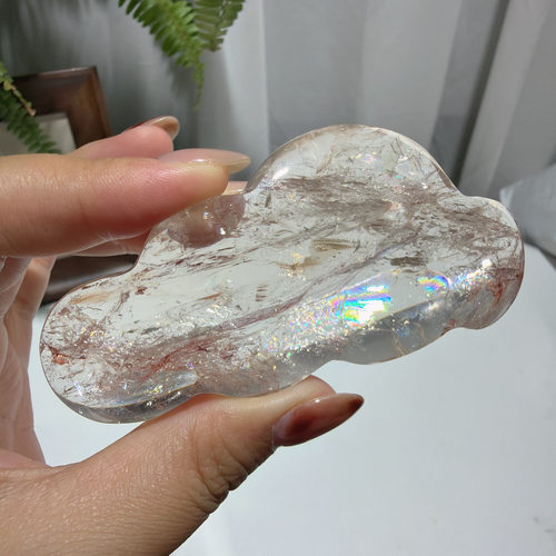 天然透粉阿塞爆彩祥云能量石：93*45*19cm，重：115g，437号