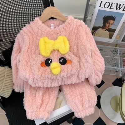 女童睡衣加厚款秋冬女宝宝法兰绒公主风加绒家居服冬季珊瑚绒套装