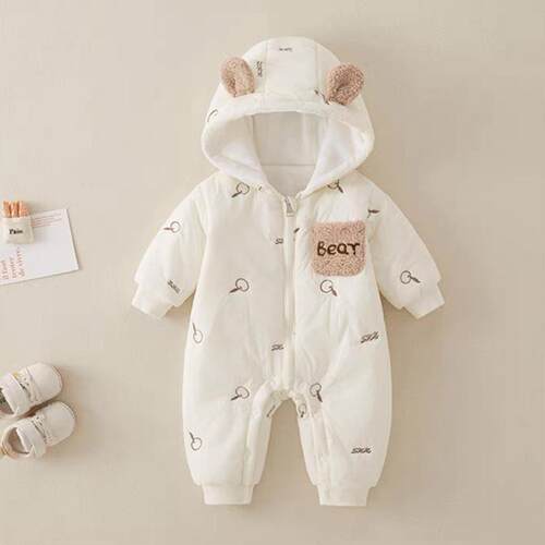 男女宝宝婴儿衣服秋冬连体衣中厚加绒哈衣棉服保暖外出服冬季薄棉