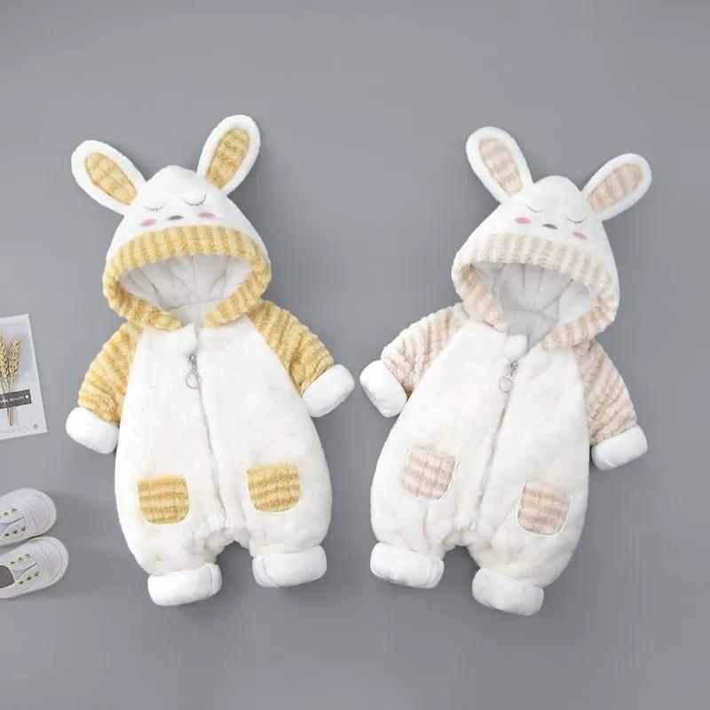 婴儿加棉秋冬款连体衣套装