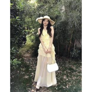 两件套 荷叶边吊带挂脖上衣辣妹玫瑰半身裙甜辣夏季 连衣裙女套装