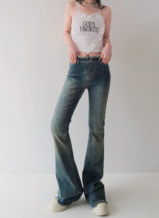 175高个子加长2023新款高腰修身弹力牛仔裤女毛边复古微喇叭裤瘦