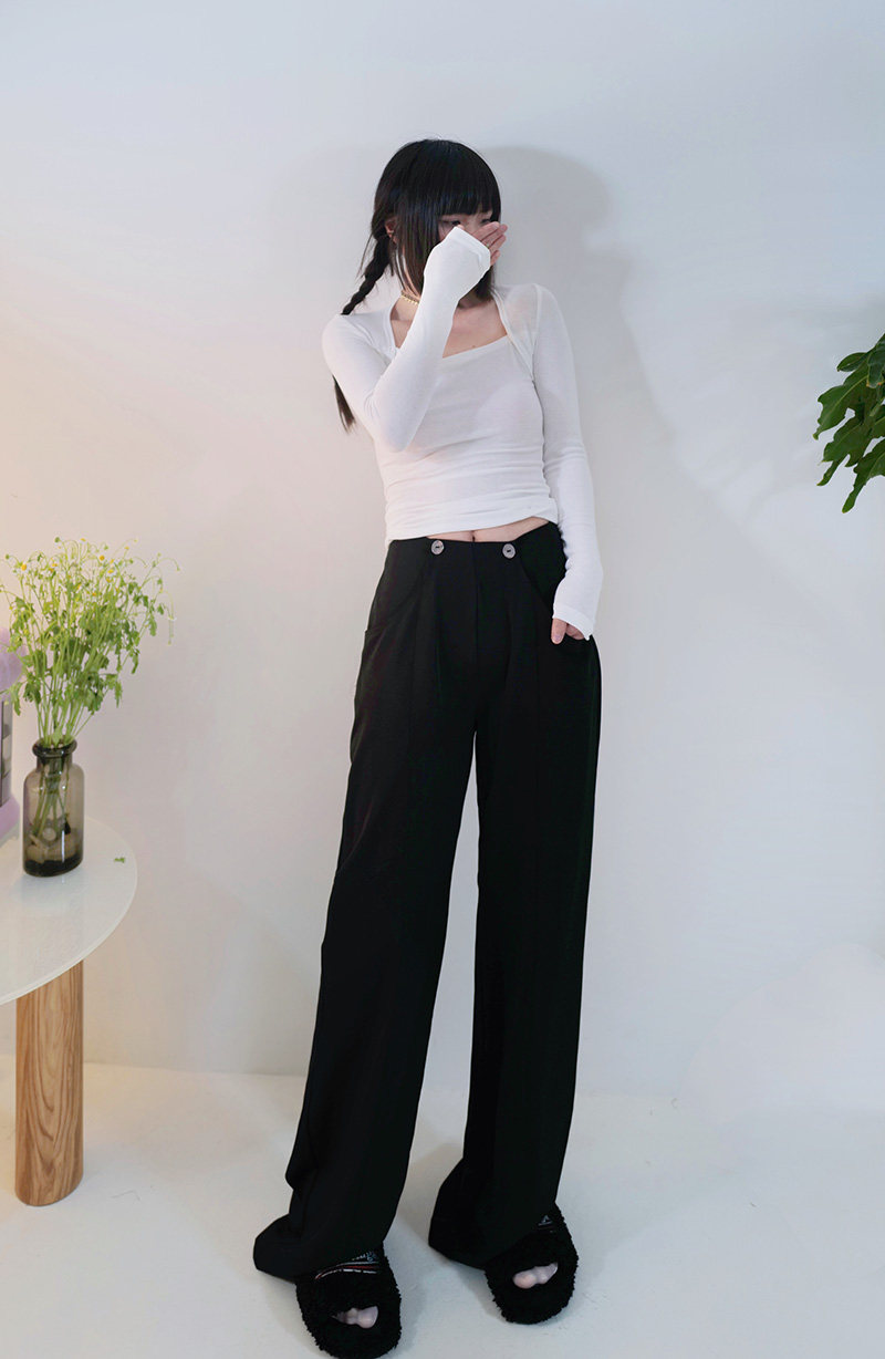 175高个子加长垂感直筒休闲西裤高腰百搭黑灰色女宽松阔腿裤显瘦