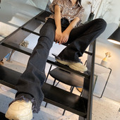 175高个加长女裤 高腰2023春秋新款 超长黑色微喇叭牛仔裤 显瘦修身