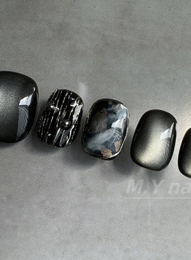 实拍黑色猫眼短款高级感显白纯手工穿戴甲美甲贴片可拆卸甲片