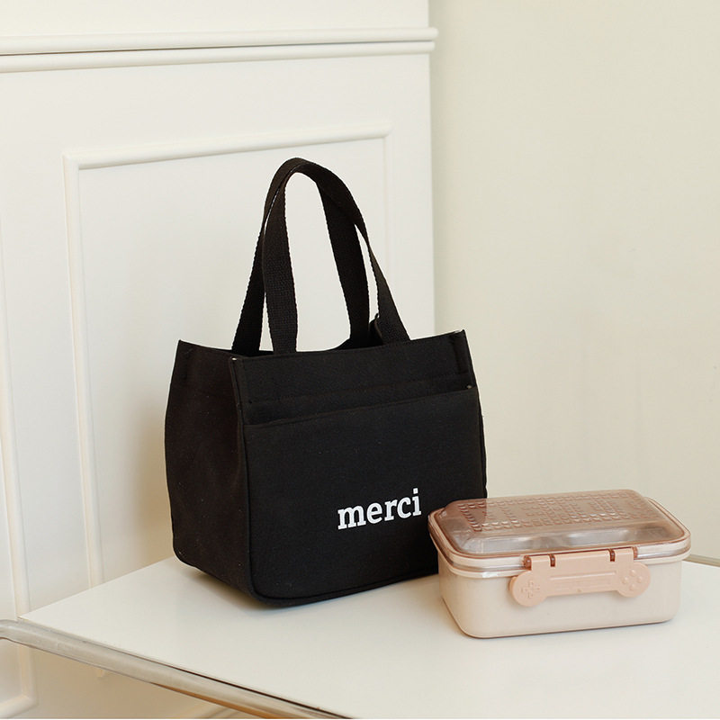 帆布立体手拎包学生便当包便当袋2025简约印花大容量帆布手提包