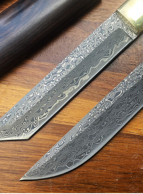 家用户外小刀木鞘刀大马士革钢刀VG10钢芯高硬度折叠锻打手把肉刀