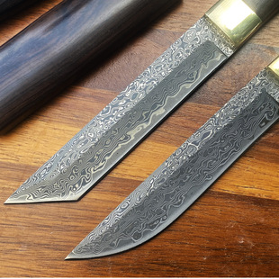 家用户外小刀木鞘刀大马士革钢刀VG10钢芯高硬度折叠锻打手把肉刀