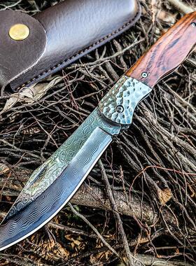 锻打大马士革钢刀折叠刀多功能随身便携折刀户外露营锋利刀开刃