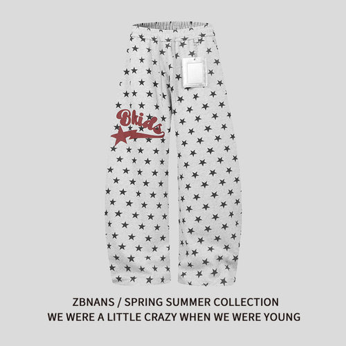 美式复古“DIY系列 自带卡包五角星满印街头百搭慵懒运动卫裤男女