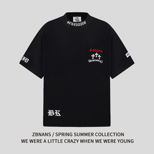 美式潮牌十字架国旗字母刺绣短袖T恤男女夏季情侣宽松慵懒上衣