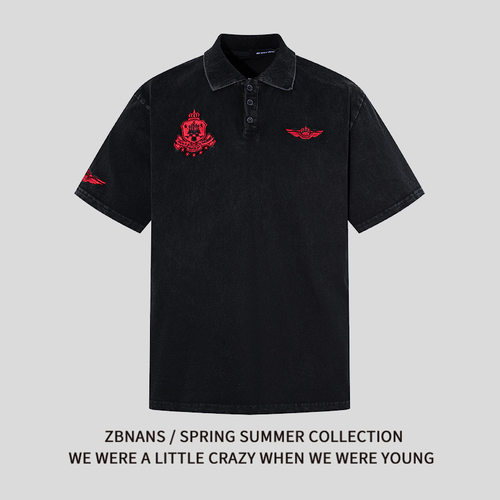 美式潮牌红翼刺绣质感POLO衫男女情侣夏季宽休闲松翻领短袖T恤