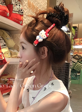卡通可爱HelloKitty发夹少女心长款红色KT猫咪刘海夹侧边碎发夹子