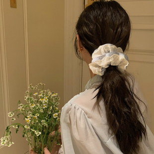 2025新款 蓝色蕾丝大肠发圈女韩系头绳高级感大号发绳扎丸子头头饰