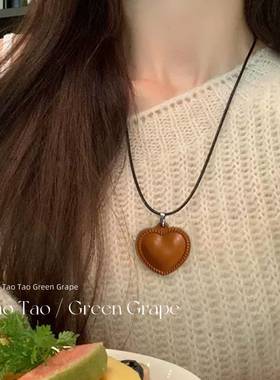 fever同款韩系项链皮质爱心长款