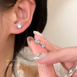 养耳洞医用钛钢超闪蓝色钻石耳骨钉小巧精致耳钉女睡觉免摘耳环饰