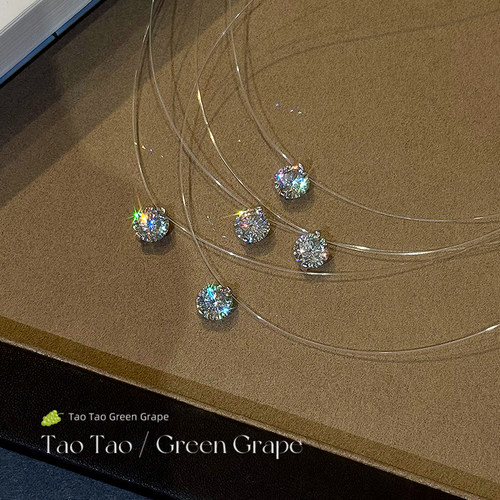 人鱼之泪超闪莫桑钻吊坠项链女2025新款高级感鱼线钻石锁骨颈链