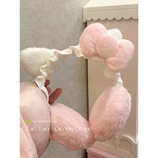 可爱粉色hellokitty毛绒耳罩女冬防寒保暖耳包东北骑行护耳捂子