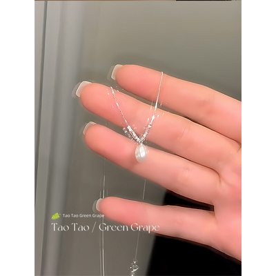 法式气质单颗珍珠碎银子吊坠项链女款2025新款爆款高级感锁骨颈链