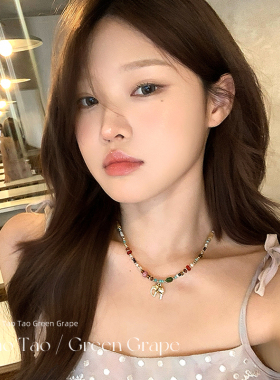 夏天多巴胺彩色串珠小象吊坠项链女2025新款高级感锁骨颈链配裙子