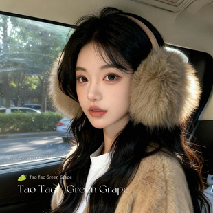 可爱棕色毛绒耳罩女冬仿狐狸毛耳套防寒耳包保暖东北骑行护耳捂子
