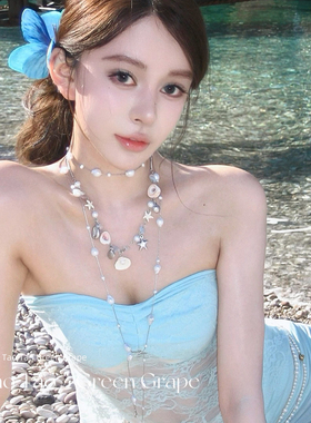 海星贝壳珍珠彩色串珠项链女海边度假风锁骨链夏天长款叠戴配饰