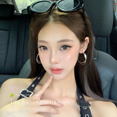 银色双层圈圈耳环女轻奢高级感气质大耳圈圆圈耳钉素圈耳夹耳饰