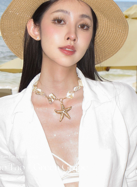 不规则贝壳金色海星项链女海边度假风高级感夸张颈链海岛风锁骨链