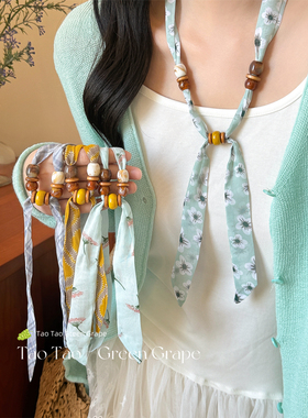 春意盎然~高级感蓝色碎花串珠项链女2026年新款春夏系脖装饰配饰