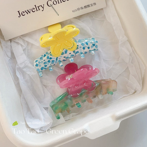 多巴胺花朵醋酸小抓夹女高级感2026新款后脑勺发量少半扎发鲨鱼夹